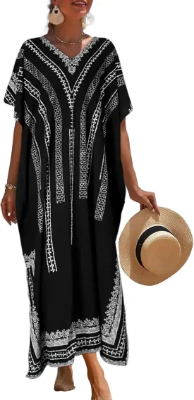 Alsol Lamesa Kaftan Dresses for Women Ethnic Print Cover Ups for Swimwear Women Beach Bathing Suit Coverup