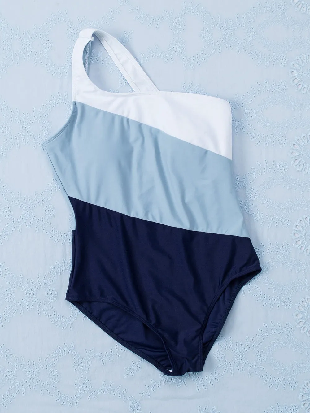 Asymmetrical Neckline Color Block Swimsuit