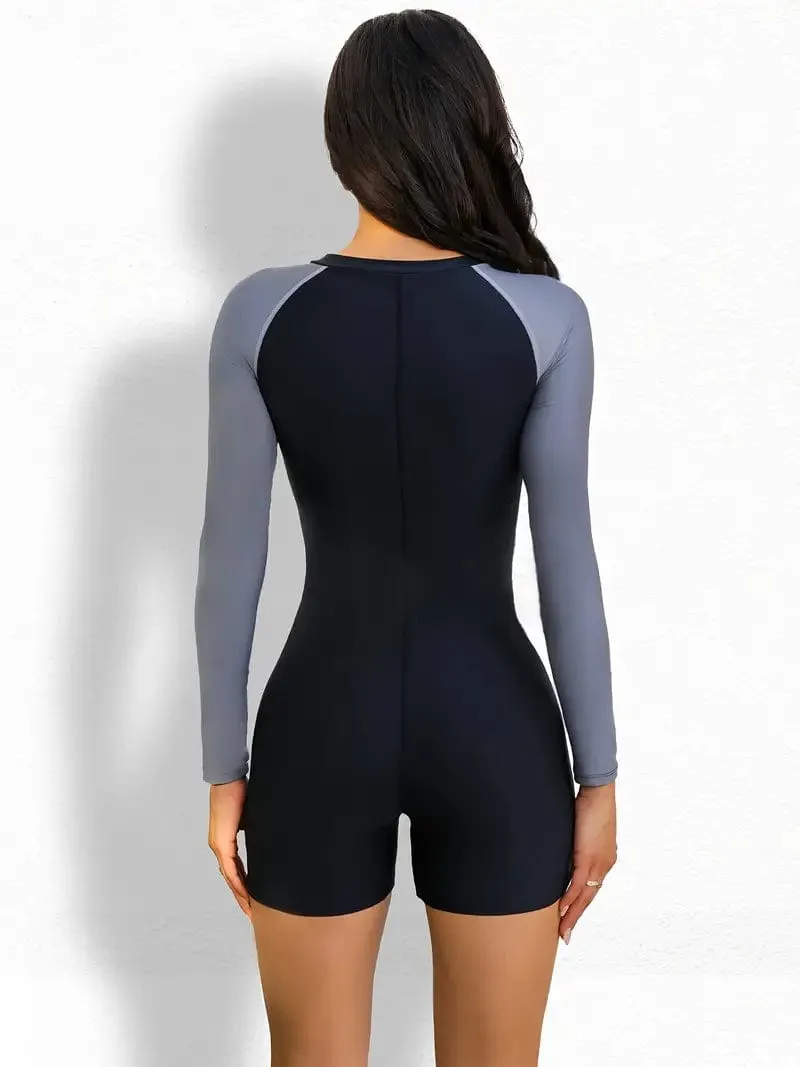 Asymmetrical Neckline Color Block Swimsuit