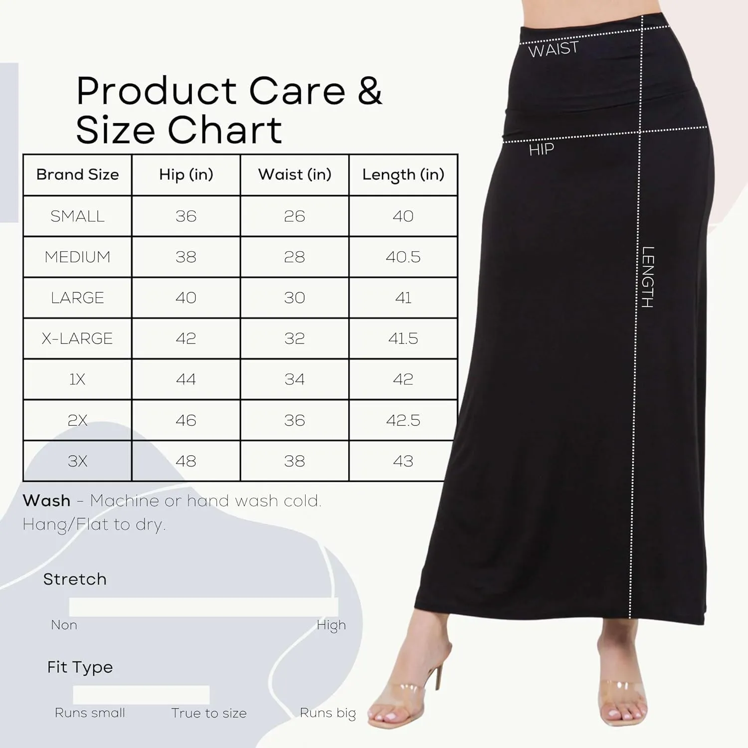 Azules High Waisted Maxi Skirts for Women - Standard & Plus Size Ankle Length Skirt - Formal & Casual Long Skirt for Women