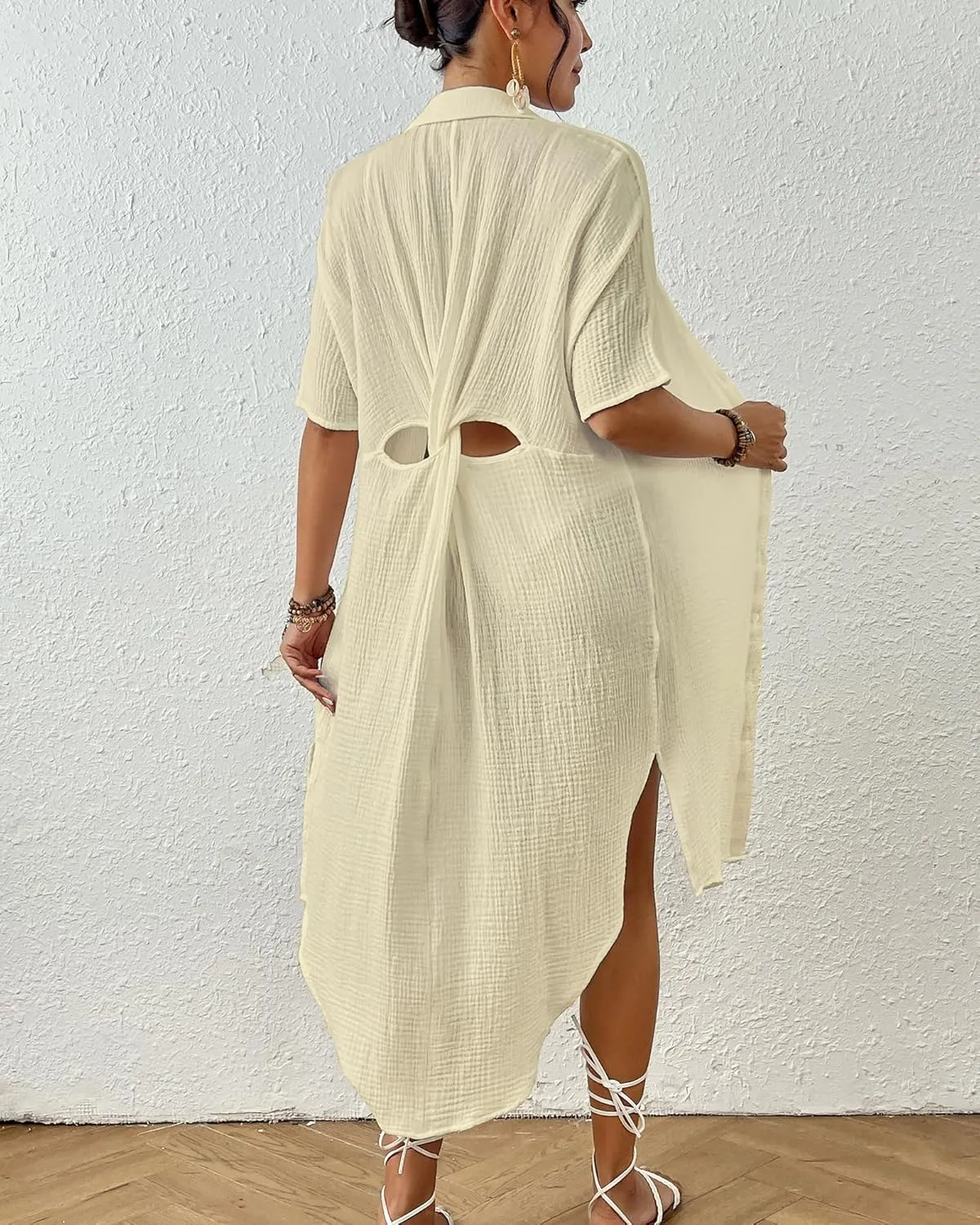 Bsubseach 2025 Cotton Beach Cover Up for Women - Long Button Down Swimsuit Coverup Bathing Suit Shirt Dress Vacation Outfits