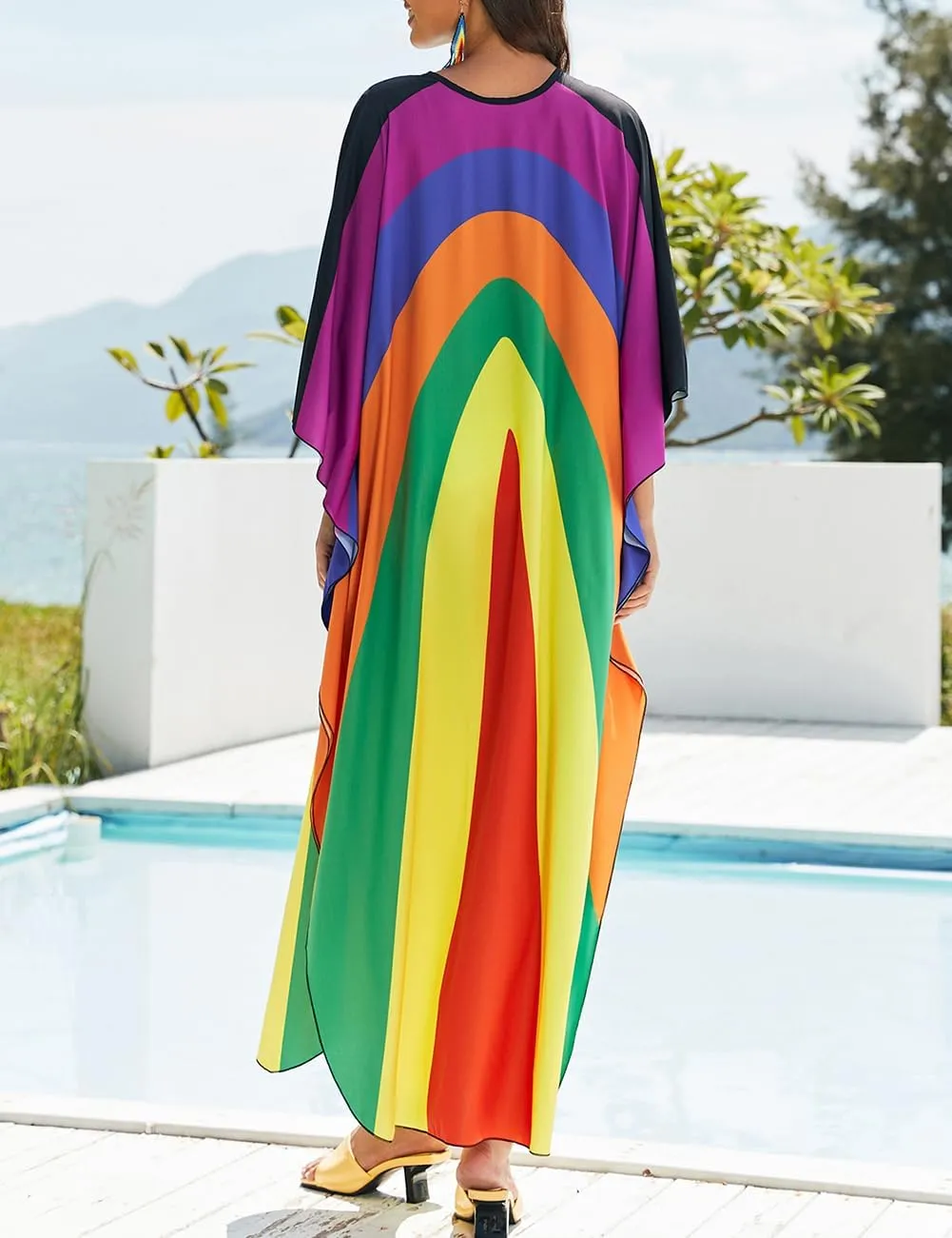 Bsubseach Womens Floral Print Kaftan Dress Plus Size Batwing Sleeve Swimsuit Cover Ups Summer Maxi Kimono Dresses