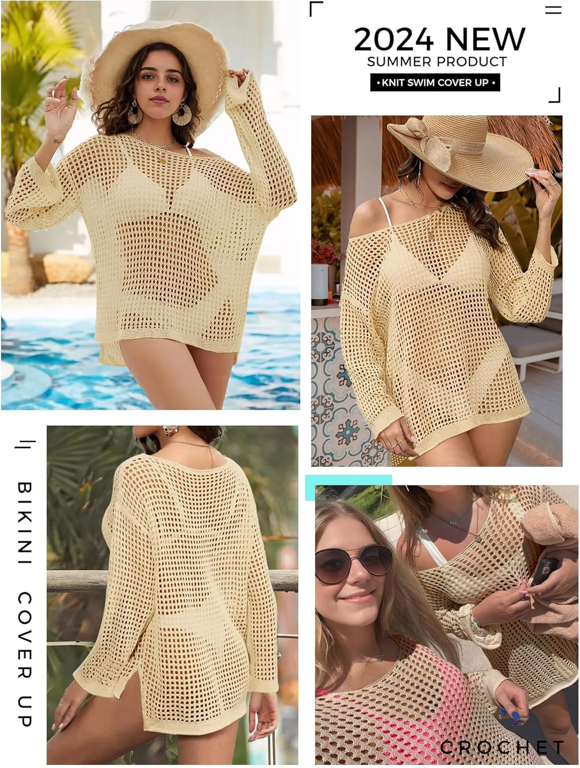 Buauty Women's Swimsuit Crochet Cover Up | Bathing Suit Swimwear Short Sleeve Knit Beach Dress Summer Vacation Outfits