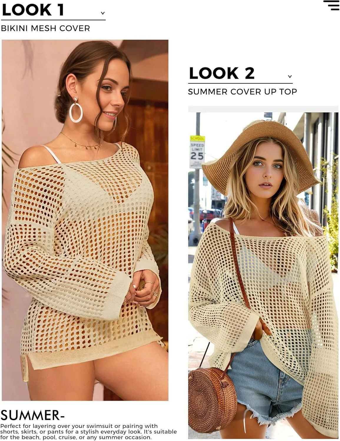 Buauty Women's Swimsuit Crochet Cover Up | Bathing Suit Swimwear Short Sleeve Knit Beach Dress Summer Vacation Outfits