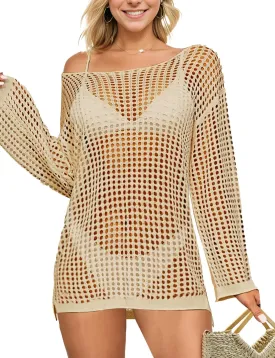 Buauty Women's Swimsuit Crochet Cover Up | Bathing Suit Swimwear Short Sleeve Knit Beach Dress Summer Vacation Outfits