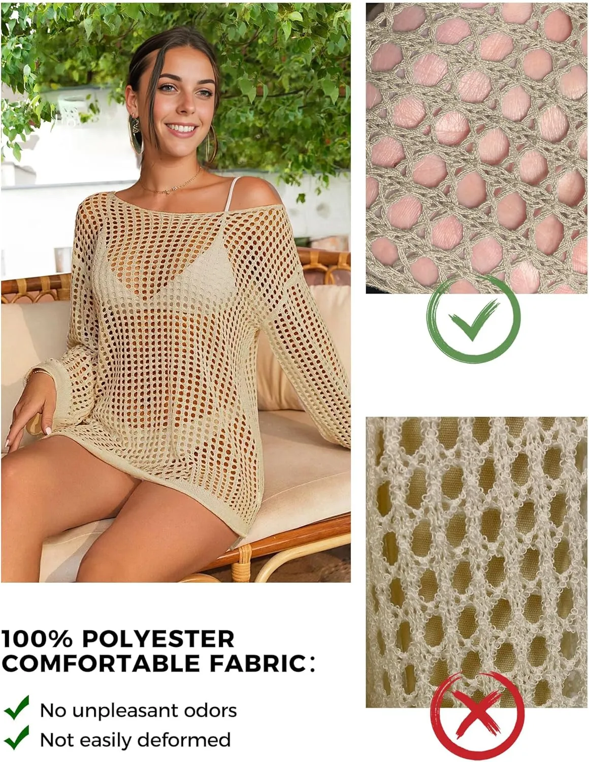 Buauty Women's Swimsuit Crochet Cover Up | Bathing Suit Swimwear Short Sleeve Knit Beach Dress Summer Vacation Outfits
