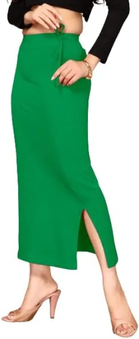 Cotton Blended Lycra Soft Comfy Slim Saree Silhouette Saree Shapewear Side Rope & Bottom Side Slits Petticoat,Skirts for Women & Girl,Shape Wear Dress for Saree, Green, 2XL