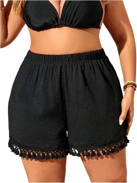 Floerns Women's Plus Size Swimsuit Fringe Trim Bikini Bottom Beach Cover Up Shorts
