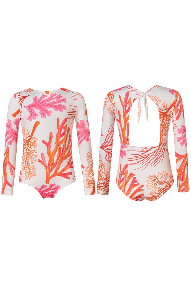 Girls Coral Long Sleeve Swimsuit