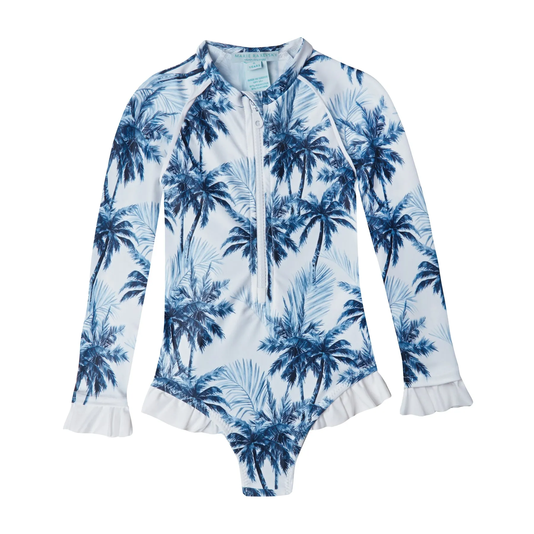 GIRL'S ONE PIECE LONG SLEEVE RUFFLES PALMS