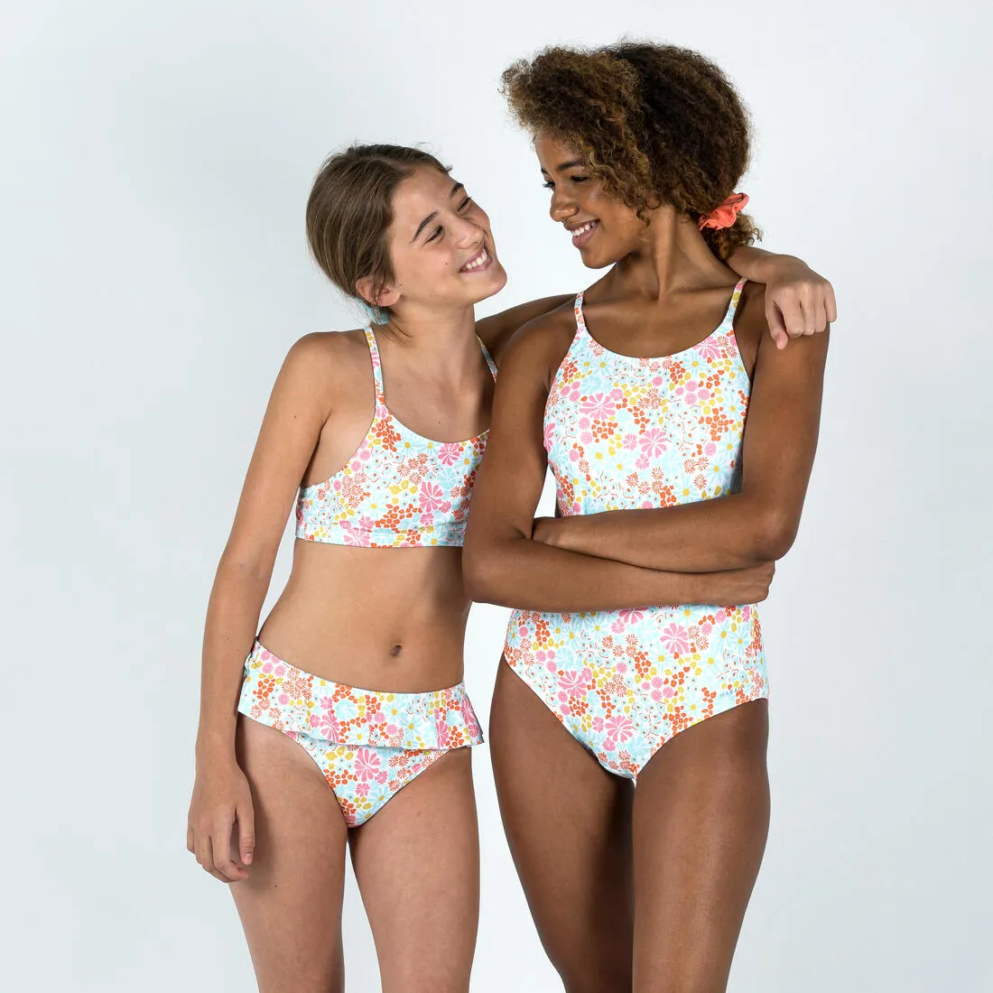 Girls’ swimming 1-piece swimsuit - 100 Lila  Pantai white