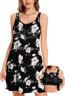 JOYSHAPER Built in Bra Summer Dress Casual Beach Sundress Flowy Adjustable Strap Dress