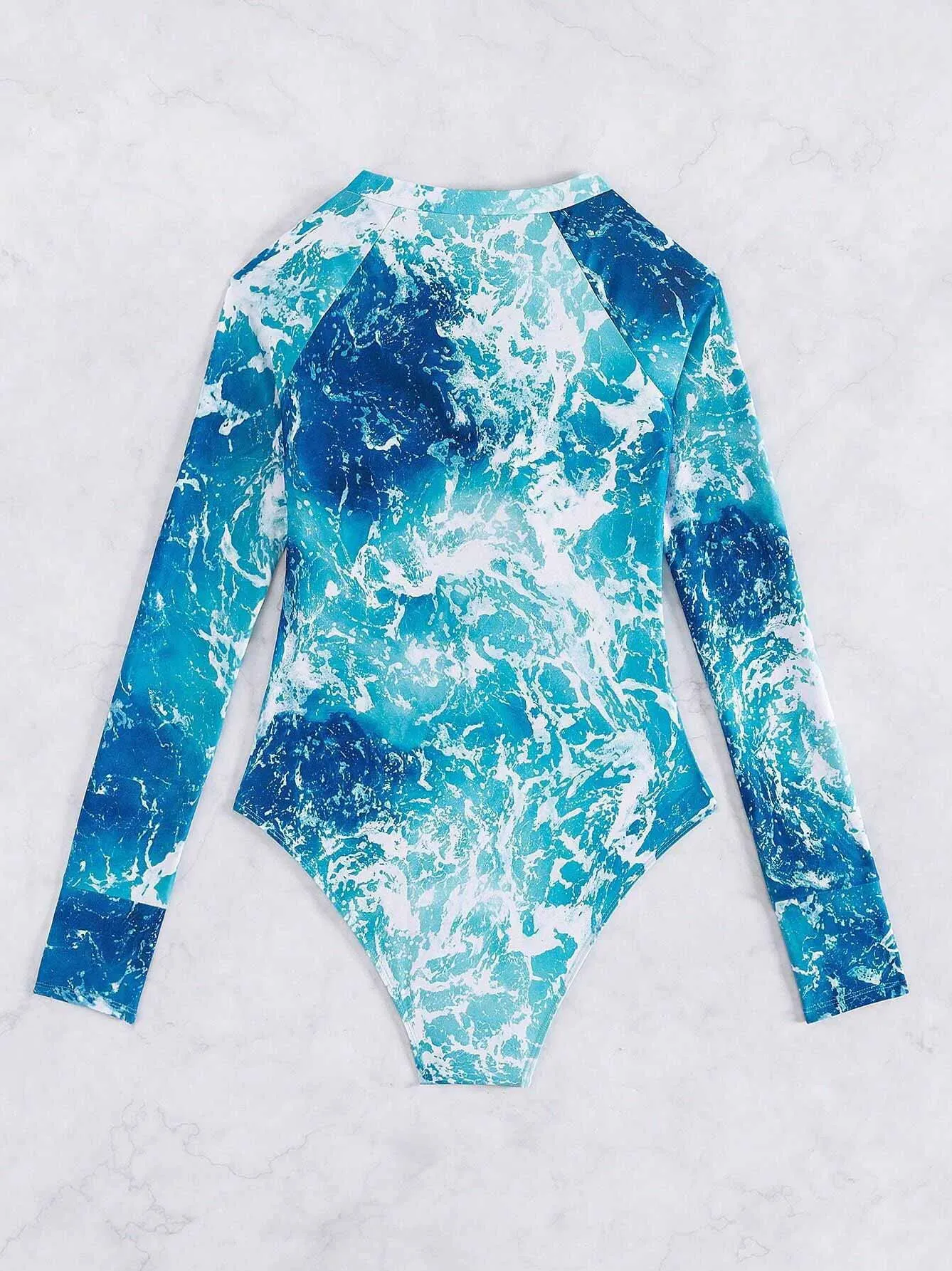 Long Sleeve Sexy Women's One Piece Swimsuit Leaf Print UPF50  Rash Guard