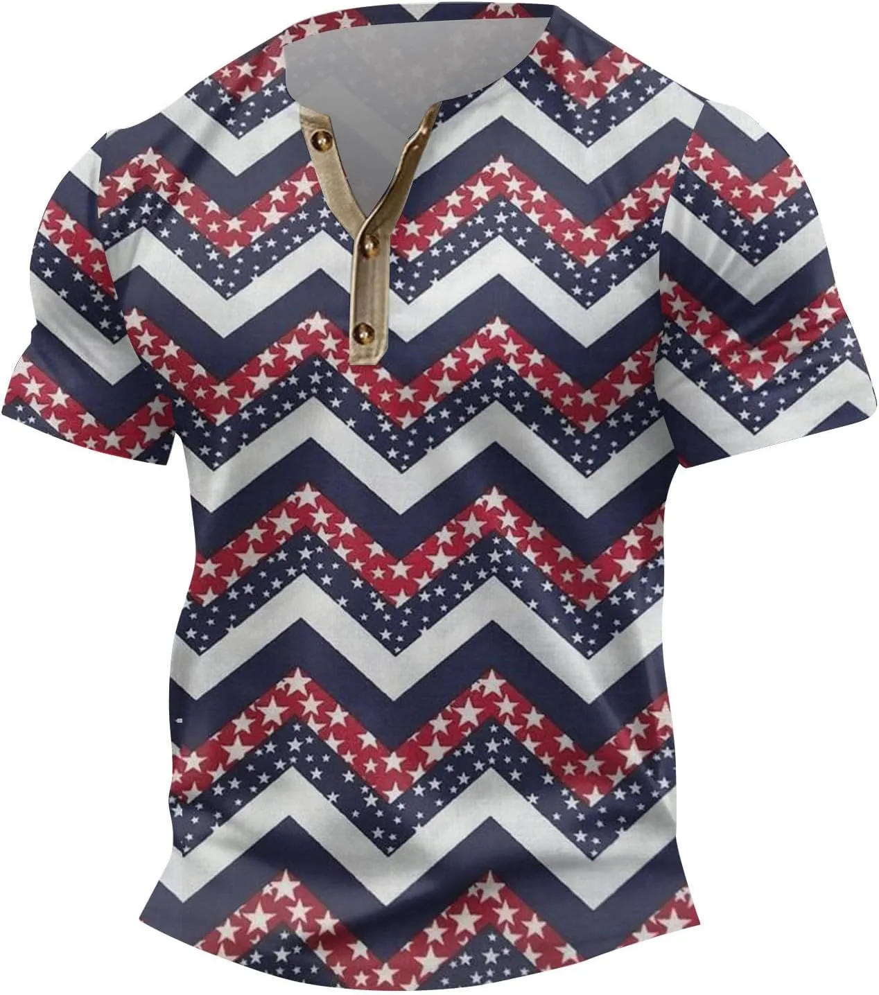 Mens Cotton Henley Shirts Short Sleeve Casual Muscle Gym Slim Fit T-Shirts Summer Button Boys Fourth of July Shirt