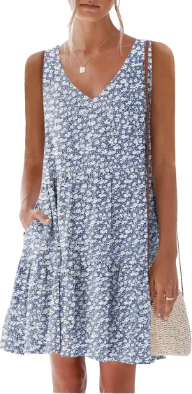 nclook Womens 2025 Summer Casual Dress Sweet Cute V Neck Sleeveless Mini Dresses with Pockets
