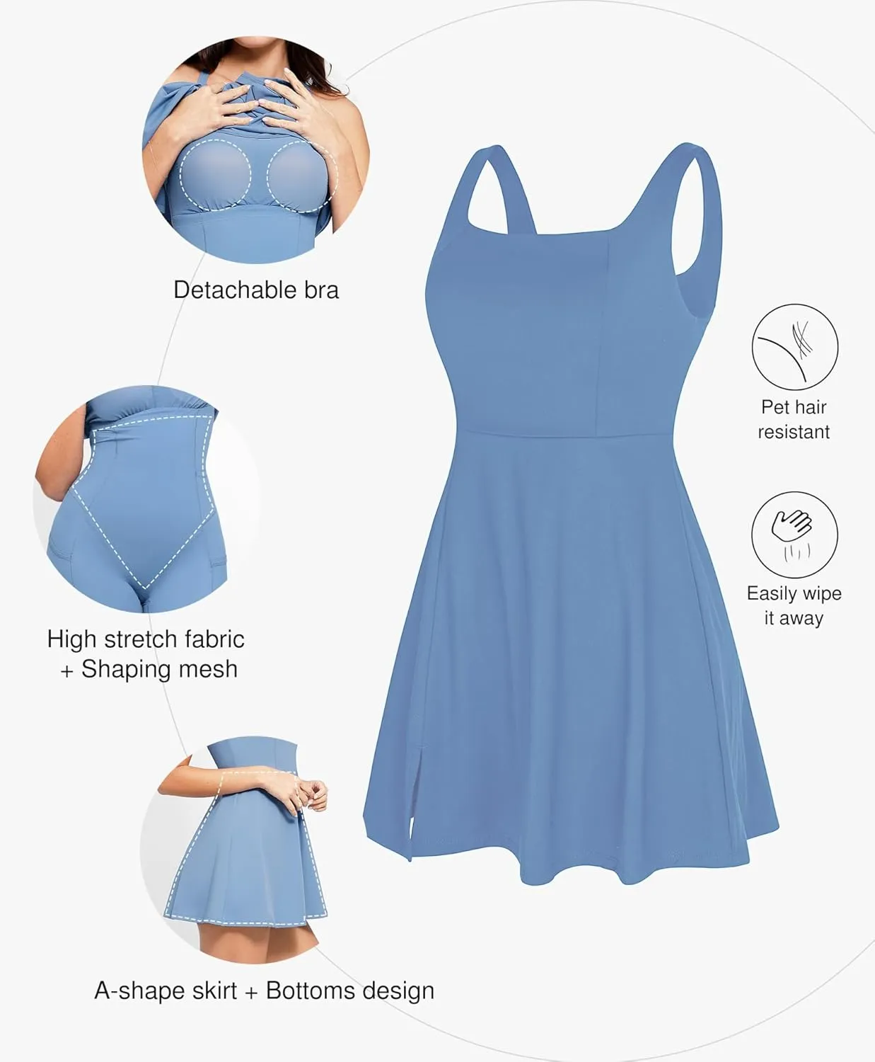 Popilush Shapewear Tennis Dress for Women With Built-in Bra, Shorts, Pockets - Athletic Mini Dress for Workout and Golf