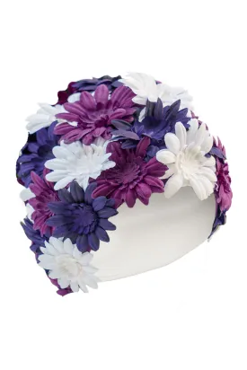 Pretty Flowery Swimming Hat by Fashy Purple White