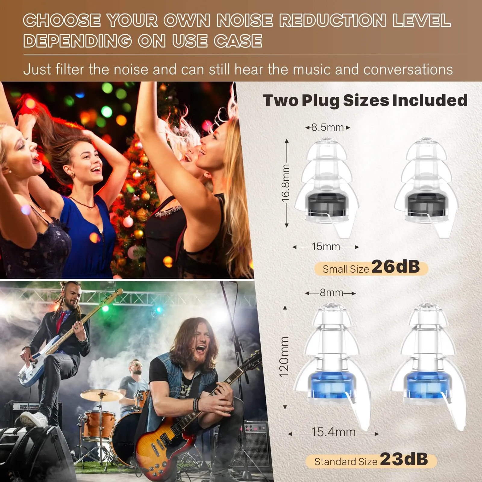 Pure Music - Hearprotek 23db & 26db Noise Reduction High Fidelity Concert Ear Plugs