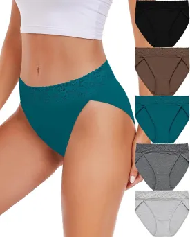 RHYFF Womens Underwear Cotton Bikini Panties High Cut Lace Panty Stretch Hipster Underpants Ladies Briefs S-XXL