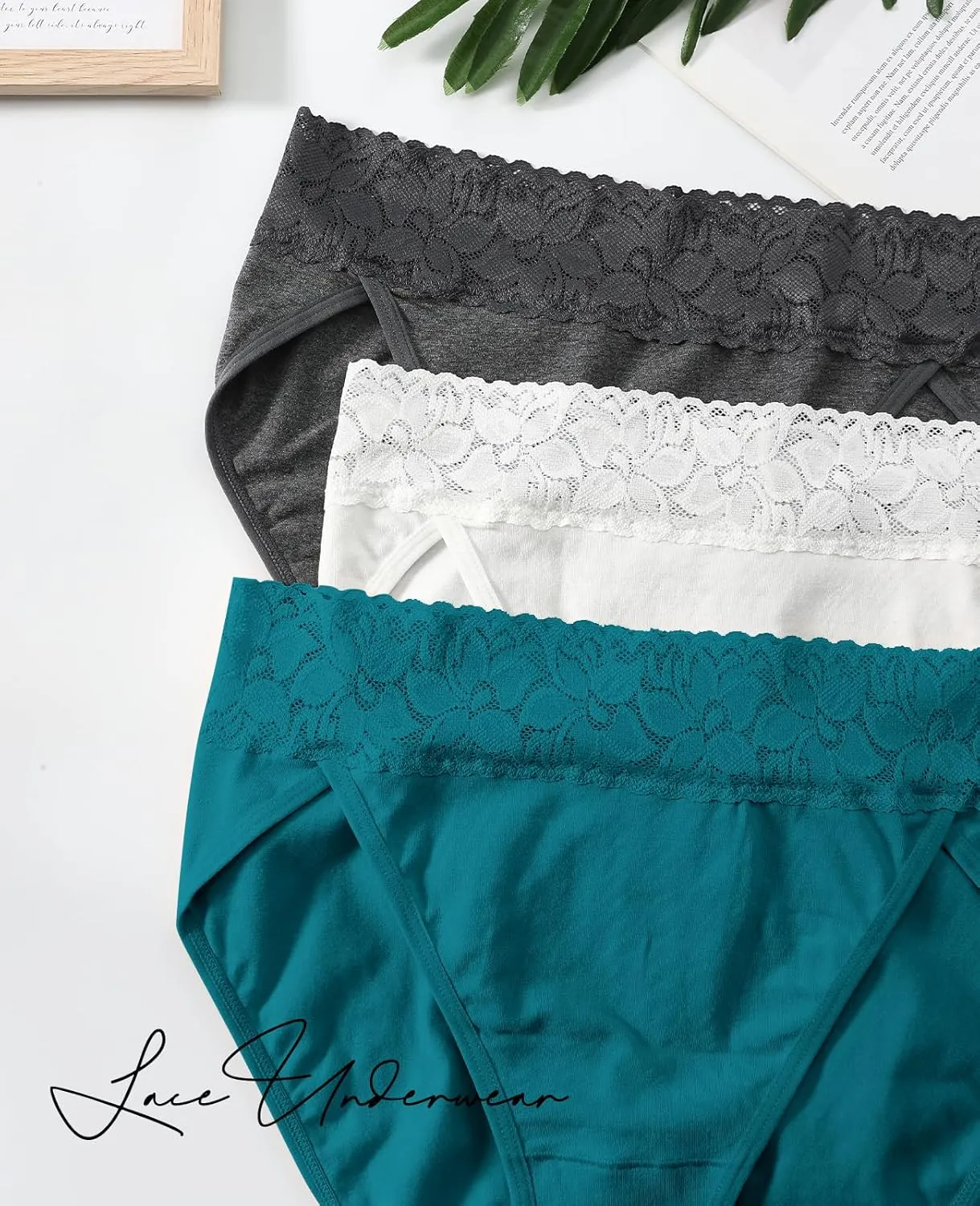 RHYFF Womens Underwear Cotton Bikini Panties High Cut Lace Panty Stretch Hipster Underpants Ladies Briefs S-XXL