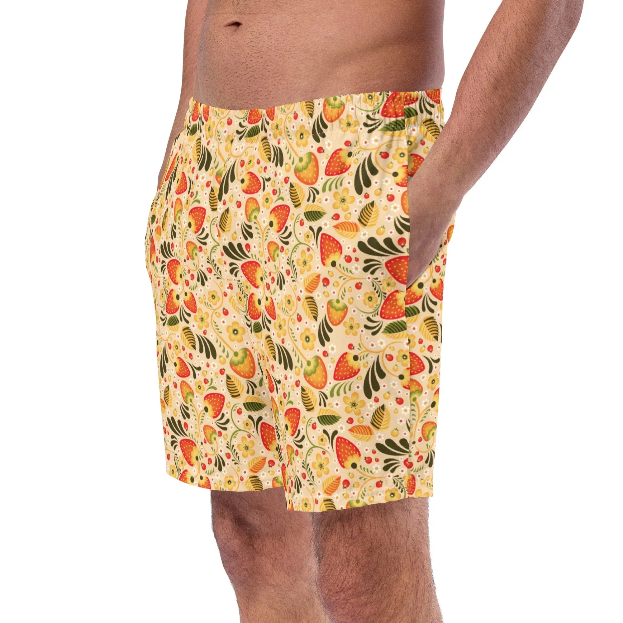 Russian Beige Khokhloma Recycled Men's Swim Trunks