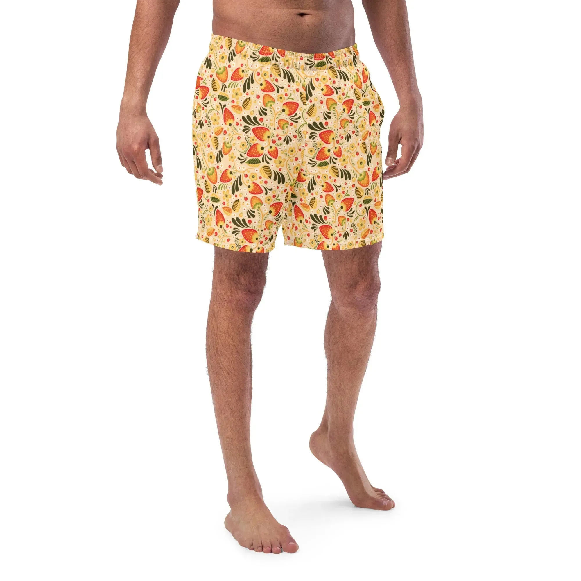 Russian Beige Khokhloma Recycled Men's Swim Trunks
