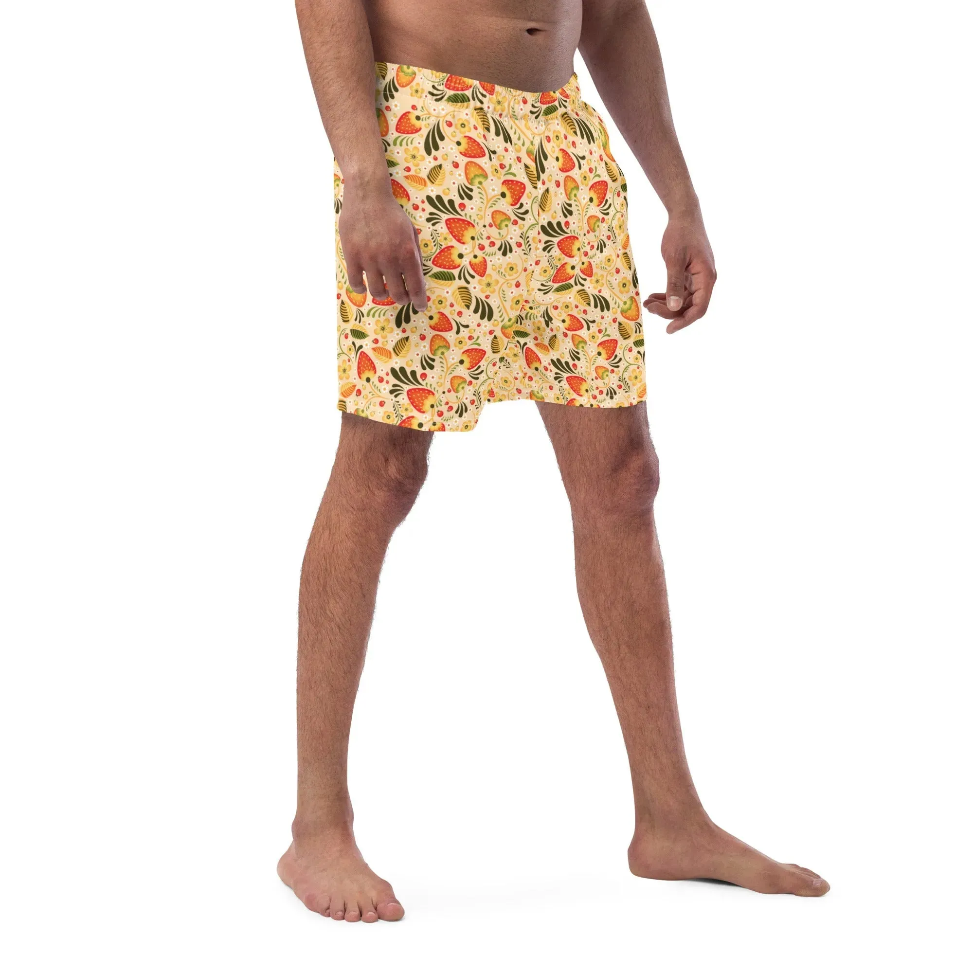 Russian Beige Khokhloma Recycled Men's Swim Trunks