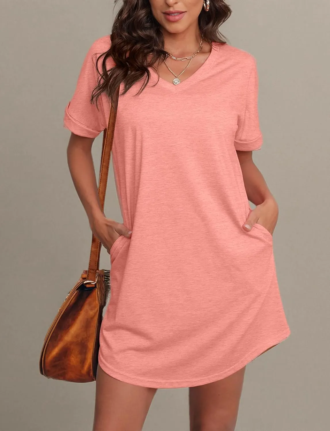 SAMPEEL Summer Dresses for Women Short Sleeve with Pockets T Shirt with Pockets