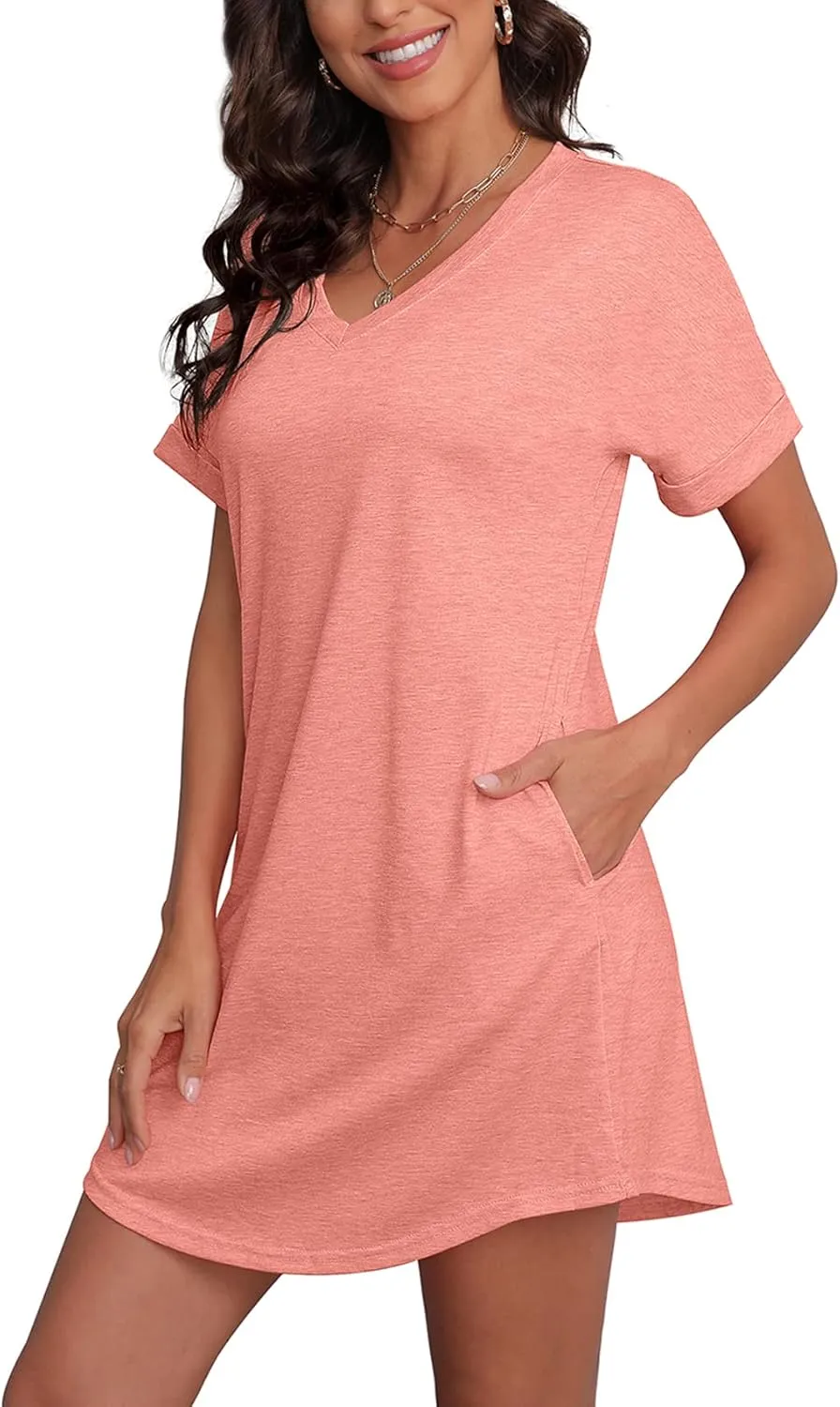 SAMPEEL Summer Dresses for Women Short Sleeve with Pockets T Shirt with Pockets