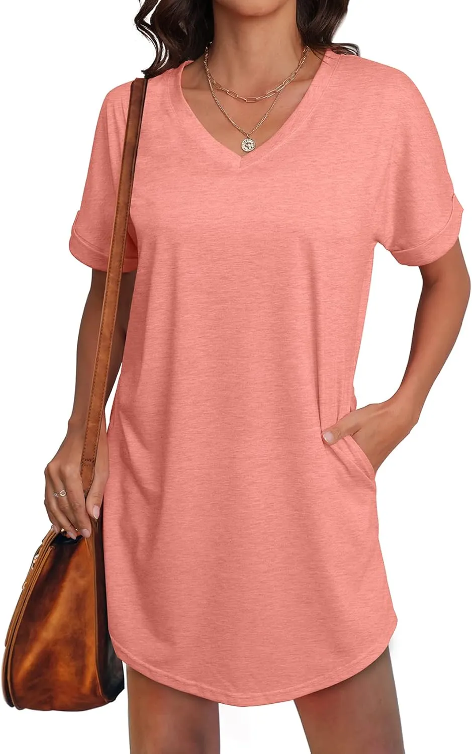 SAMPEEL Summer Dresses for Women Short Sleeve with Pockets T Shirt with Pockets