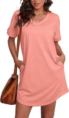 SAMPEEL Summer Dresses for Women Short Sleeve with Pockets T Shirt with Pockets
