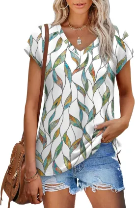 SAMPEEL Womens Summer Tops 2025 Cap Sleeve Trendy V Neck Loose Fit T Shirts
