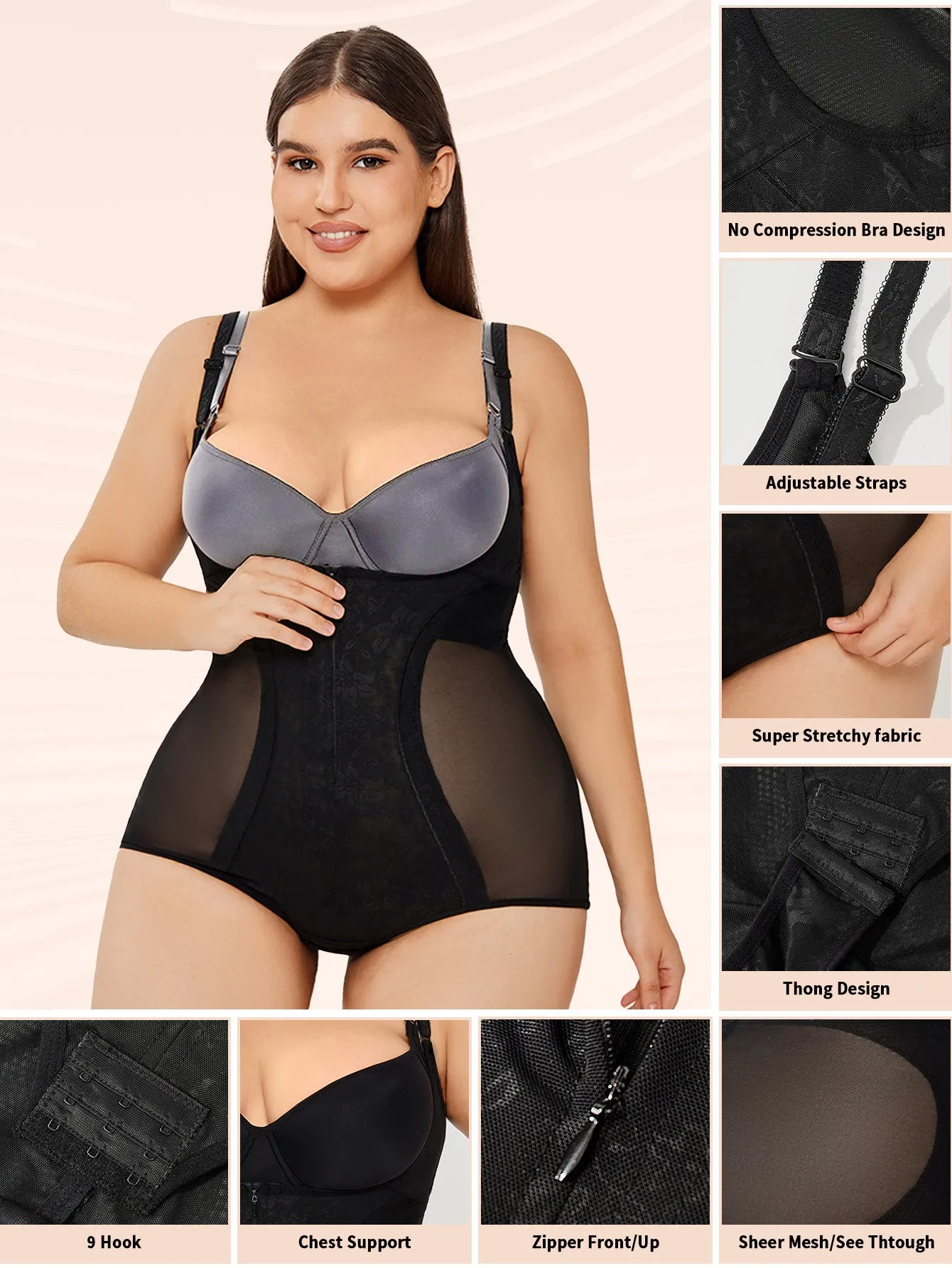 Sheer Mesh Slim Body Shaper Plus Size