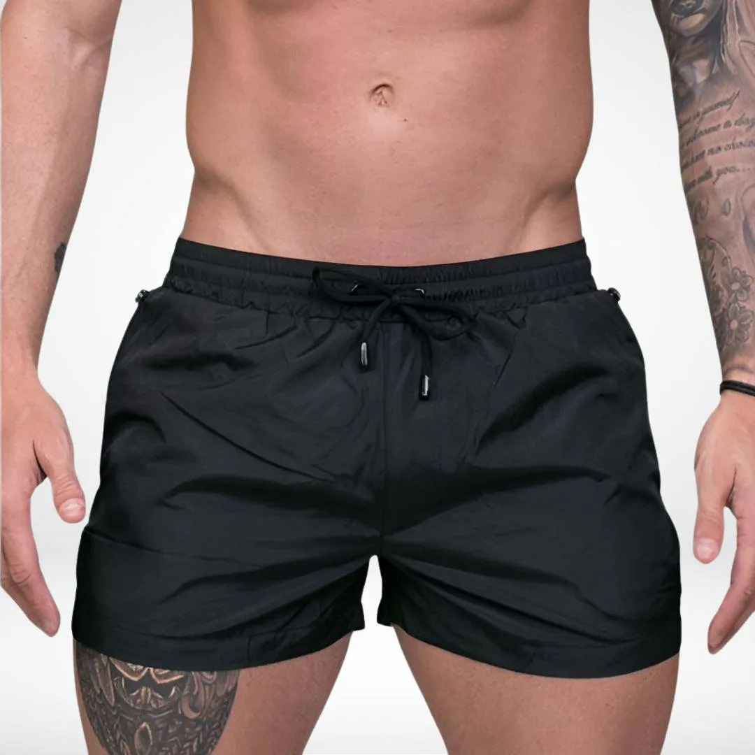 Short Solid Color Swim Trunks   Zipper Pockets