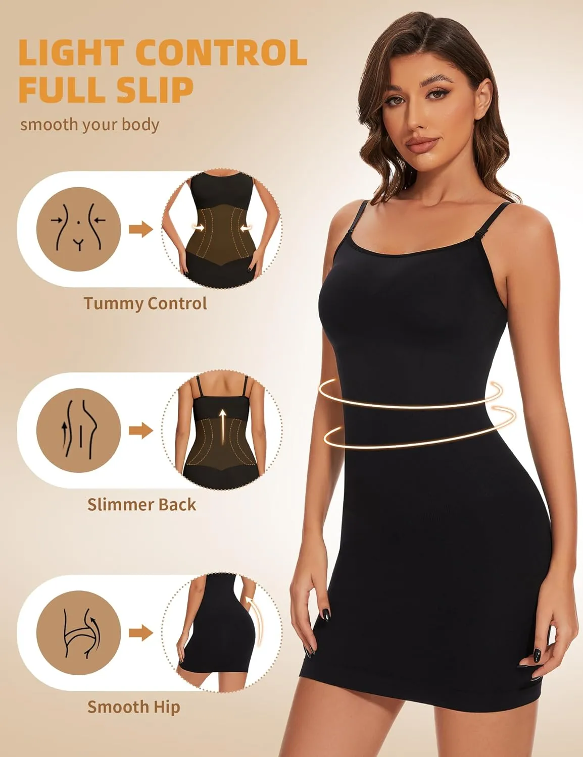 SLIMBELLE Shapewear Dress Slip for Women Tummy Control Adjustable Spaghetti Full Slip Seamless Body Shaper for Under Dresses