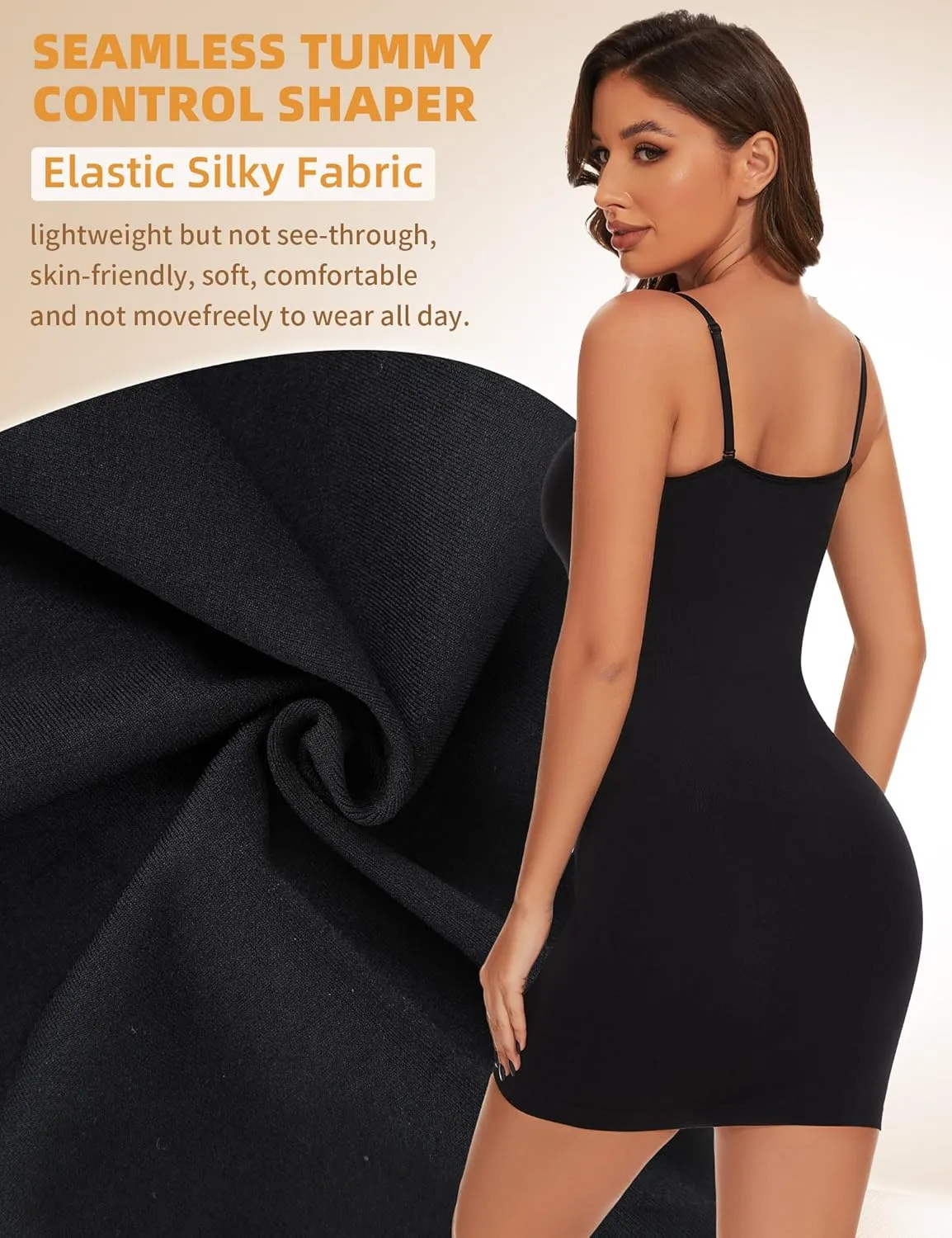 SLIMBELLE Shapewear Dress Slip for Women Tummy Control Adjustable Spaghetti Full Slip Seamless Body Shaper for Under Dresses