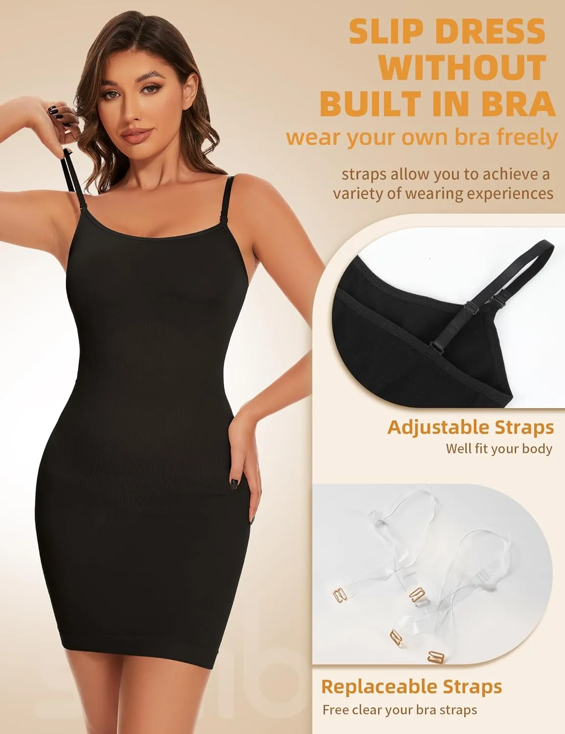 SLIMBELLE Shapewear Dress Slip for Women Tummy Control Adjustable Spaghetti Full Slip Seamless Body Shaper for Under Dresses