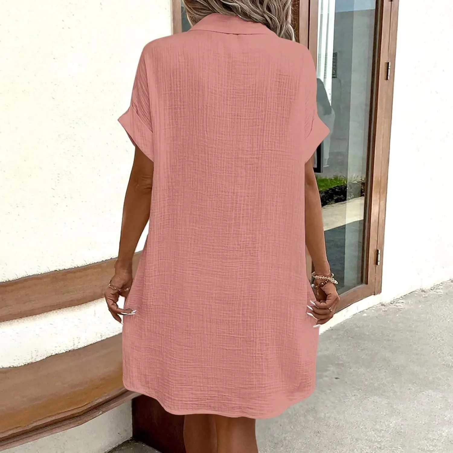 Summer Dresses for Women 2025 Linen Button Down Shirt Dress Midi Sundress Casual Summer Loose Cover Up Vacation Beach