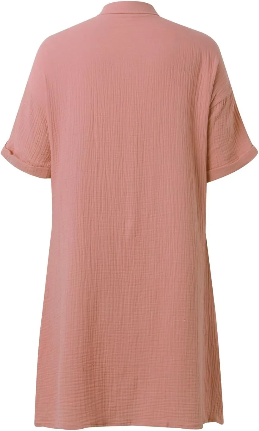 Summer Dresses for Women 2025 Linen Button Down Shirt Dress Midi Sundress Casual Summer Loose Cover Up Vacation Beach