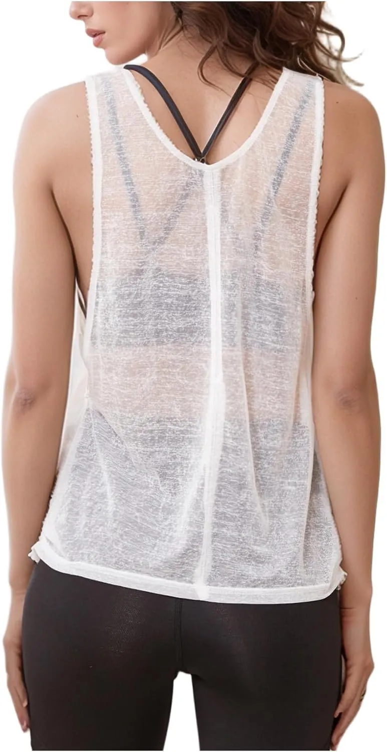 SweatyRocks Women's Sleeveless Scoop Neck Shirt Contract Mesh Racerback Tank Top