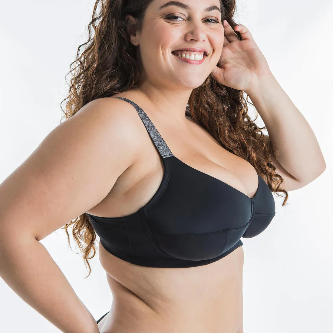 Swimsuit Top w/ Comfortable Fabric Underwire - Astrid Balconette Black