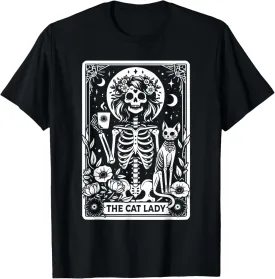 The Cat Lady Tarot Cards Skeleton Coffee Cat Tarot Card T-Shirt