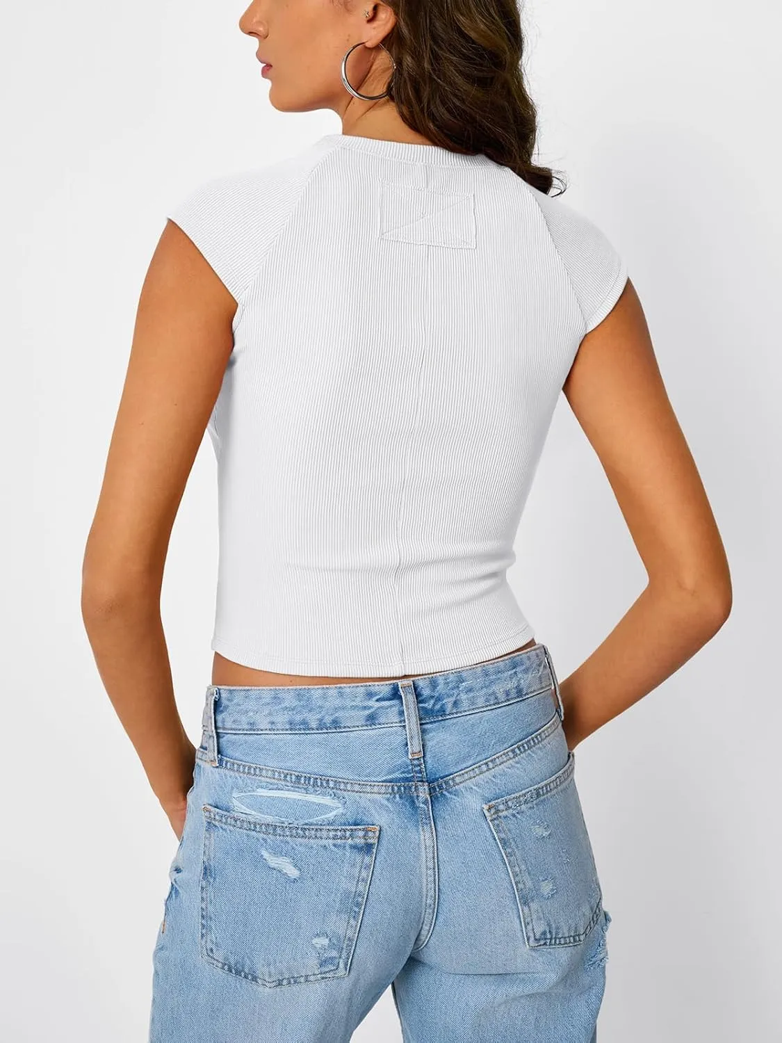 Trendy Queen Women's Cap Sleeve Shirts Ribbed Knit Summer Top 2025 Basic Cute Y2k Tee Crop Clothes