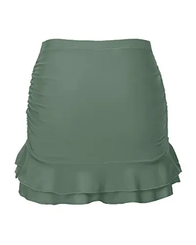 Tummy Control Bathing Suit Bottoms High Waisted Swim Skirt-Olive Green