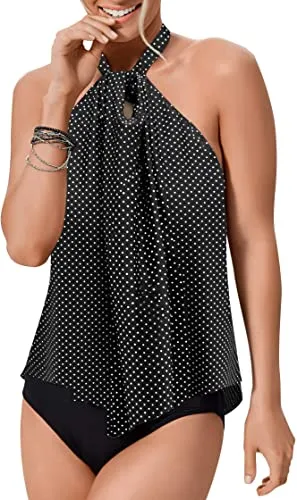 Upopby High Neck Strap Ruffled Backless Swimsuit