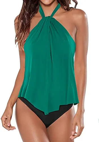 Upopby High Neck Strap Ruffled Backless Swimsuit