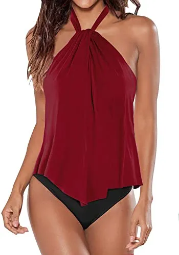 Upopby High Neck Strap Ruffled Backless Swimsuit