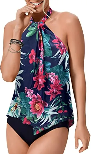 Upopby High Neck Strap Ruffled Backless Swimsuit