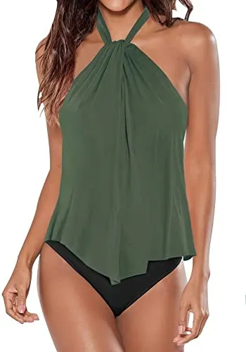 Upopby High Neck Strap Ruffled Backless Swimsuit