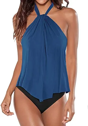 Upopby High Neck Strap Ruffled Backless Swimsuit